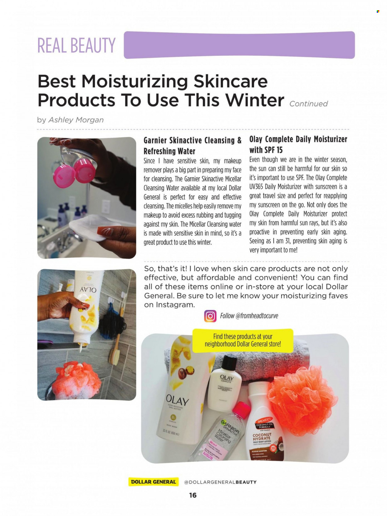 thumbnail - Dollar General Flyer - 11/04/2021 - 01/31/2022 - Sales products - coconut, Garnier, moisturizer, Olay, Sure, makeup remover. Page 16.