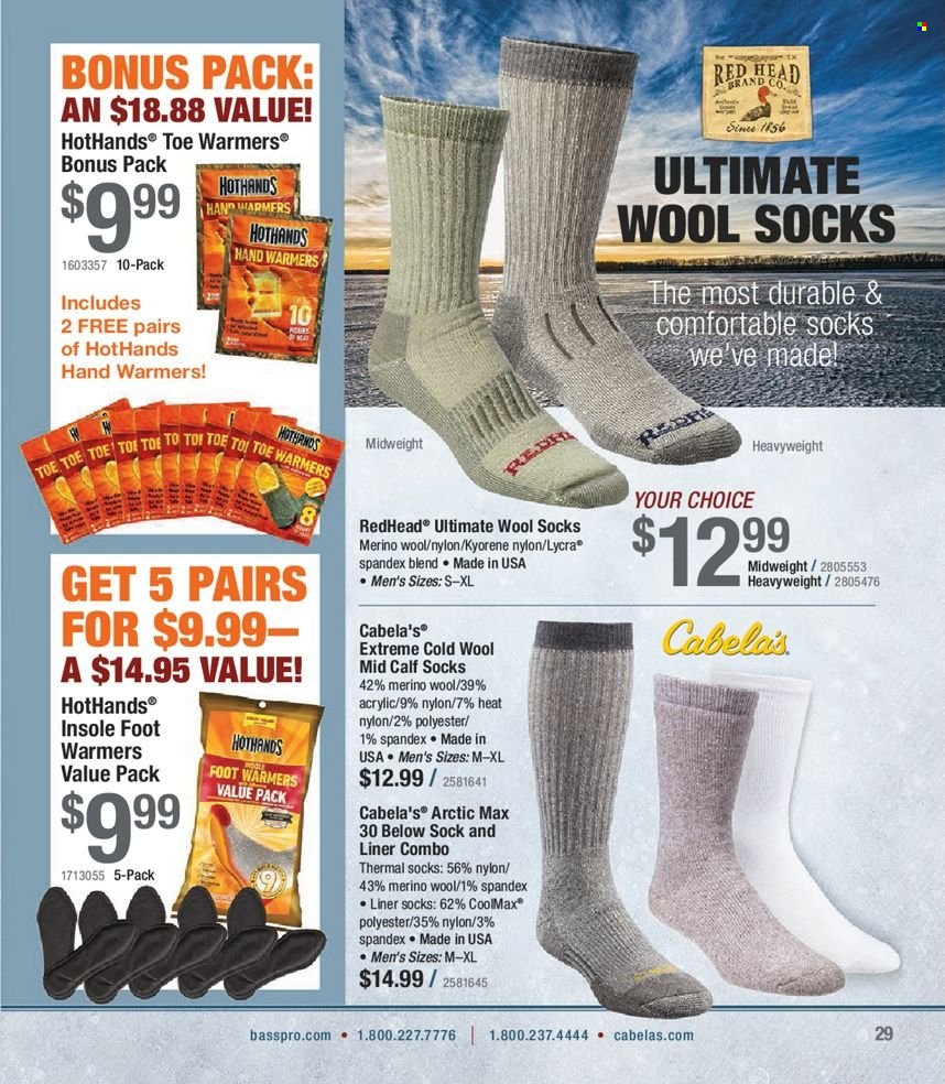 thumbnail - Bass Pro Shops Flyer - Sales products - calf socks, socks, thermal socks, wool socks. Page 29.