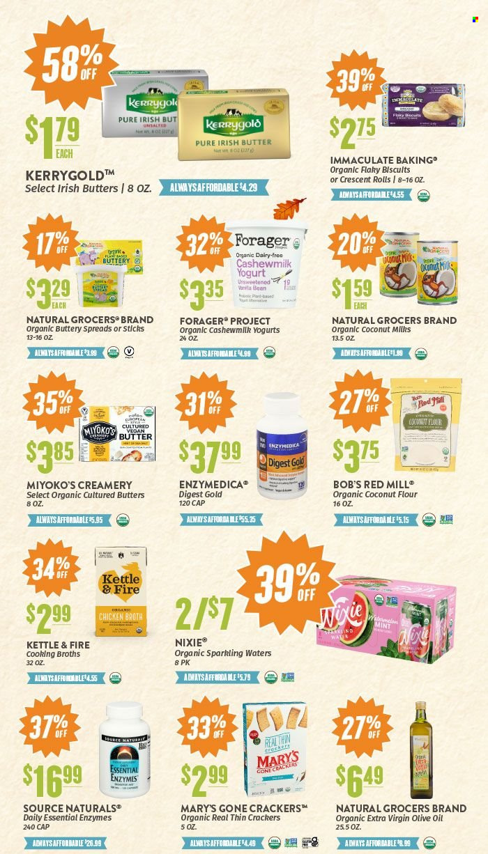 thumbnail - Natural Grocers Flyer - 11/20/2021 - 11/23/2021 - Sales products - crescent rolls, yoghurt, irish butter, crackers, coconut flour, flour, chicken broth, organic coconut flour, broth, extra virgin olive oil, olive oil, oil. Page 1.