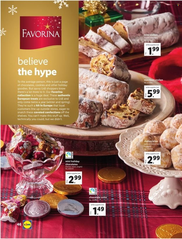 thumbnail - Lidl Flyer - 11/10/2021 - 01/04/2022 - Sales products - marzipan stollen, mini stollen, stollen, cookies, chocolate, shelves. Page 50.