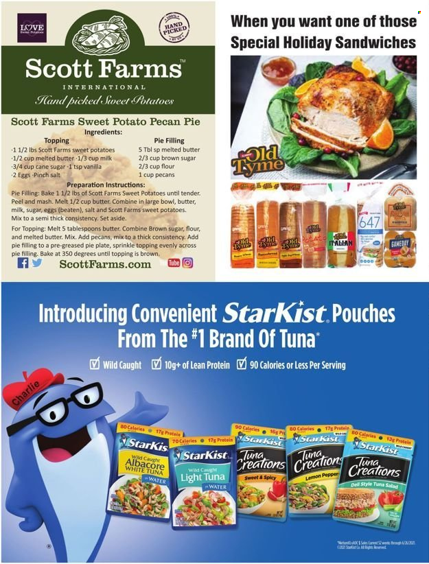 thumbnail - Lidl Flyer - 11/10/2021 - 01/04/2022 - Sales products - Scott, sweet potato, potatoes, tuna, StarKist, sandwich, tuna salad, eggs, cane sugar, flour, pie filling, topping, light tuna, pecans, plate, Dell. Page 66.