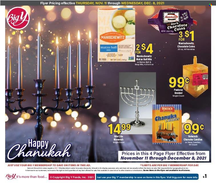 thumbnail - Big Y Flyer - 11/11/2021 - 12/08/2021 - Sales products - soup mix, soup, chocolate. Page 1.