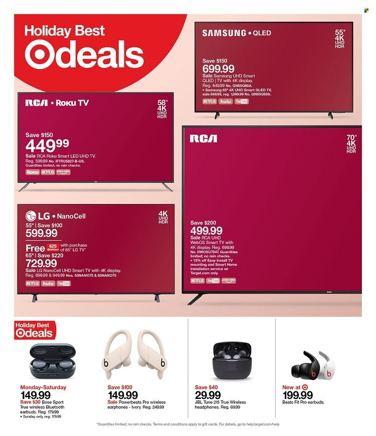 thumbnail - Target Flyer - 11/14/2021 - 11/20/2021 - Sales products - LG, webos, Target, Samsung, RCA, BOSE, JBL, Beats, headphones, earbuds. Page 30.