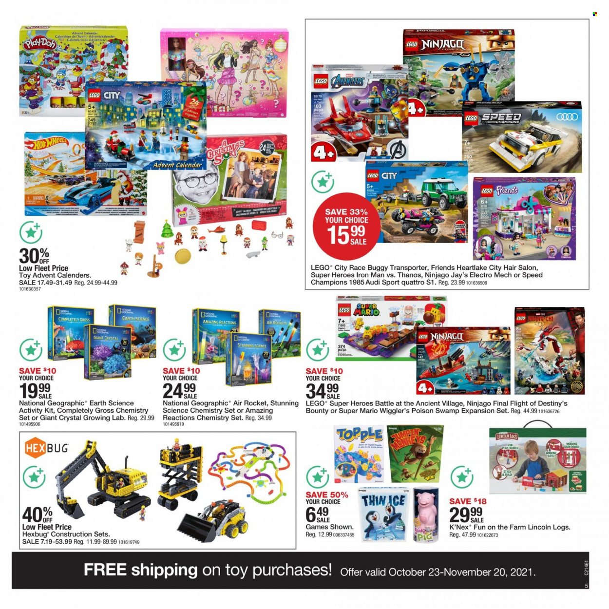 thumbnail - Fleet Farm Flyer - 11/12/2021 - 11/20/2021 - Sales products - Bounty, advent calendar, Avengers, calendar, Ninjago, K'NEX, LEGO, LEGO City, LEGO Friends, LEGO Ninjago, Lincoln Logs, rocket, toys, Super Heroes, LEGO Super Heroes, race buggy transporter, LEGO Super Mario. Page 5.