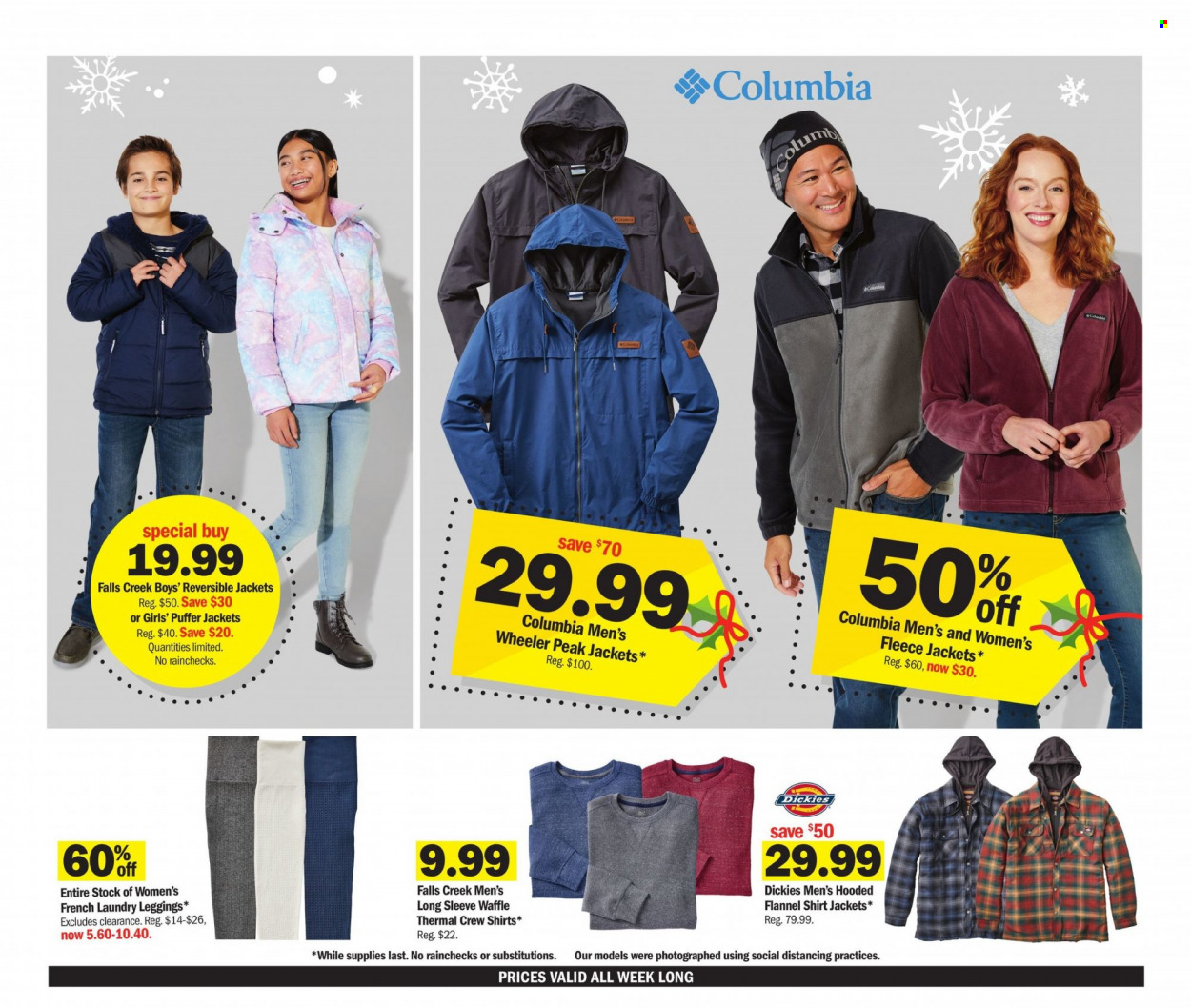 thumbnail - Meijer Flyer - 11/21/2021 - 11/27/2021 - Sales products - Columbia, jacket, puffer jacket, flannel shirt, shirt, leggings, Dickies. Page 34.