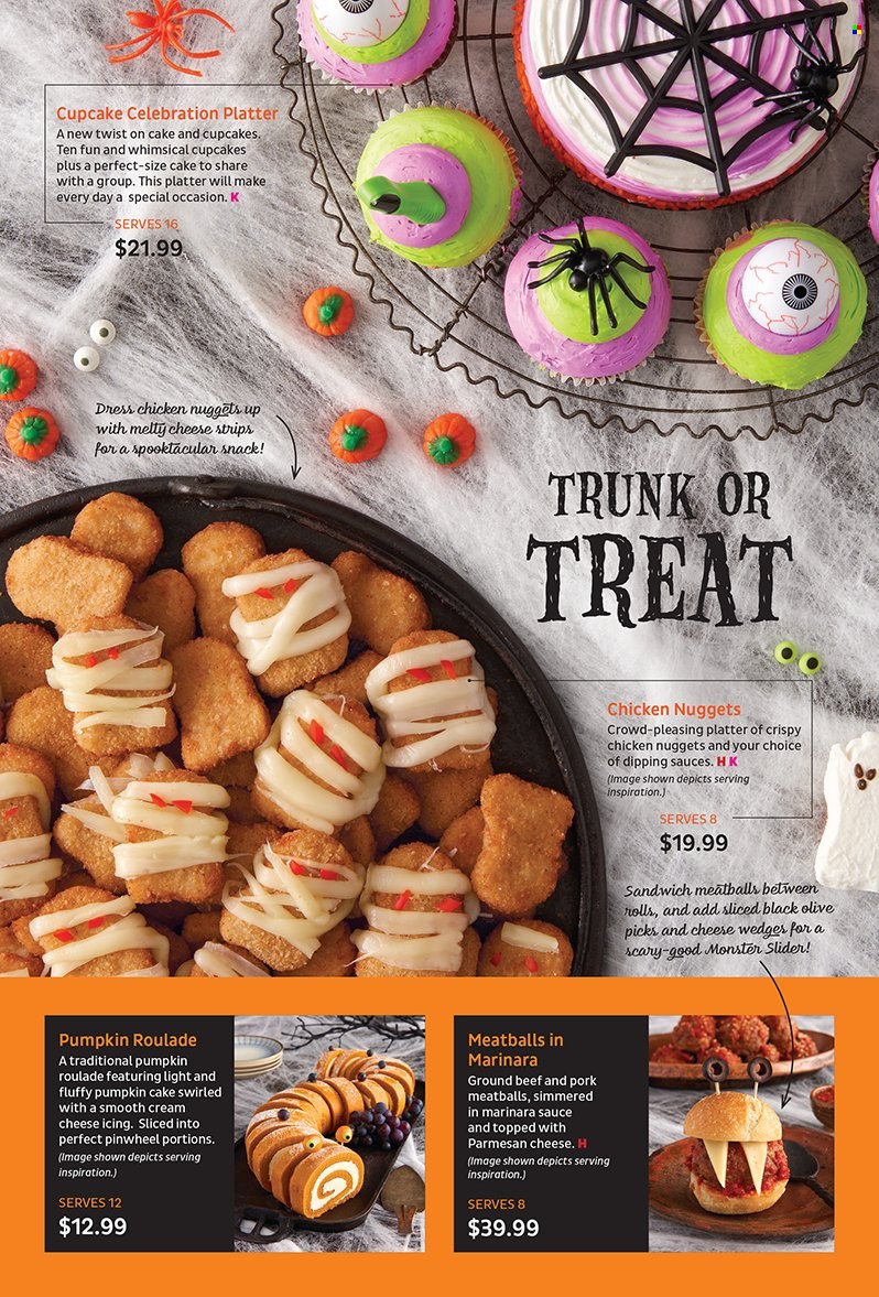 thumbnail - ShopRite Flyer - Sales products - cupcake, meatballs, sandwich, nuggets, chicken nuggets, cheese, strips, snack, Celebration, Monster, beef meat, ground beef. Page 4.