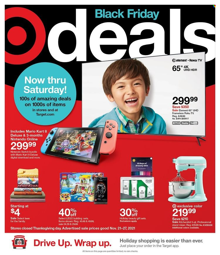 thumbnail - Target Flyer - 11/21/2021 - 11/27/2021 - Sales products - Nintendo Switch, Target, KitchenAid, mixer, stand mixer, t-shirt, LEGO. Page 1.