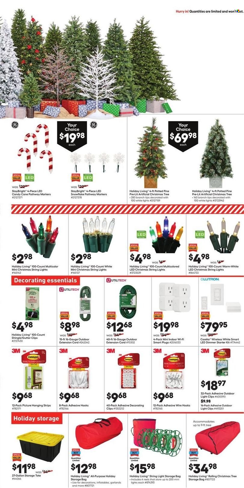 thumbnail - Lowe's Flyer - 11/25/2021 - 12/01/2021 - Sales products - storage bag, gallon, christmas tree, adhesive, string lights, shingle, extension cord, storage tote. Page 9.
