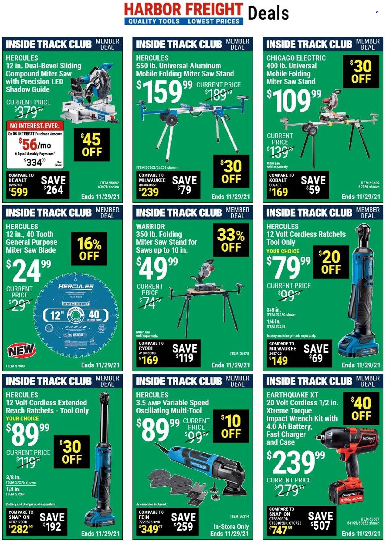 thumbnail - Harbor Freight Flyer - 11/22/2021 - 11/29/2021 - Sales products - Milwaukee, wrench, saw, saw stand. Page 1.