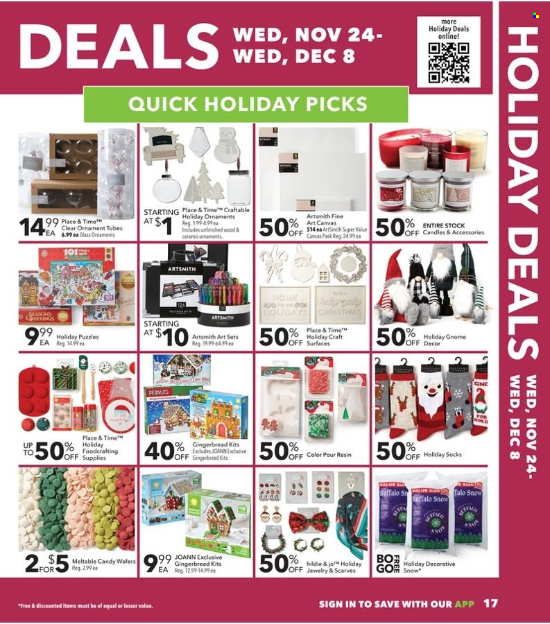 thumbnail - JOANN Flyer - 11/24/2021 - 12/08/2021 - Sales products - canvas, candle, jewelry. Page 17.