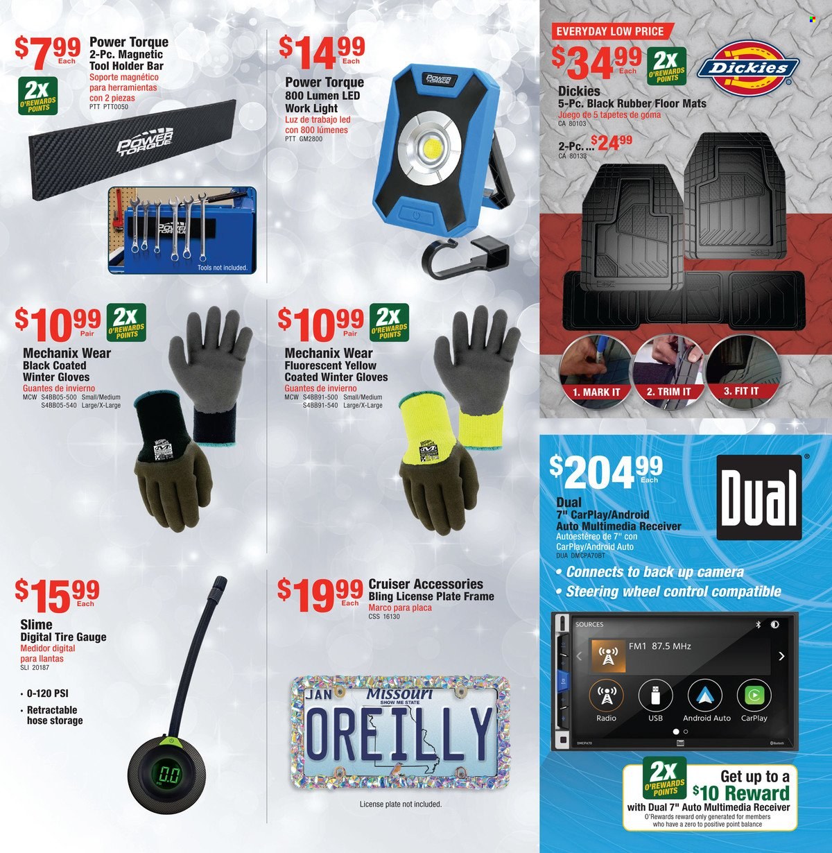 thumbnail - O'Reilly Auto Parts Flyer - 11/24/2021 - 12/28/2021 - Sales products - work light, receiver, tool holder, Dickies, radio, Slime. Page 3.