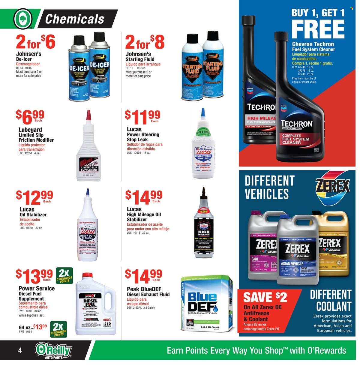 thumbnail - O'Reilly Auto Parts Flyer - 11/24/2021 - 12/28/2021 - Sales products - fuel system cleaner, Lucas, cleaner, antifreeze, starting fluid, exhaust fluid, Techron. Page 4.