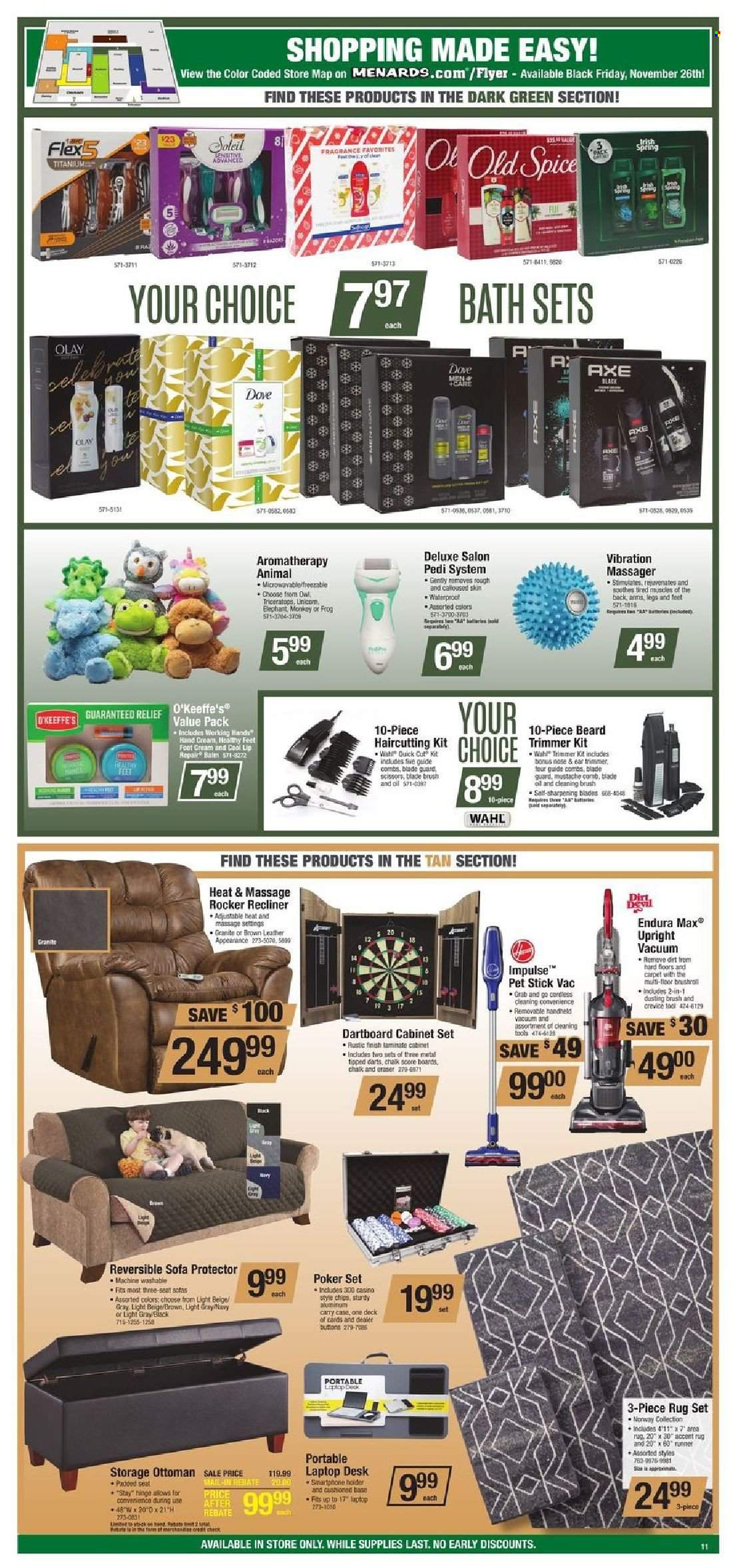 thumbnail - Menards Flyer - 11/26/2021 - 12/05/2021 - Sales products - oil, Dove, cleaning tools, scissors, eraser, laptop desk, sofa, recliner chair, ottoman, cabinet, desk, rug, area rug, trimmer. Page 12.