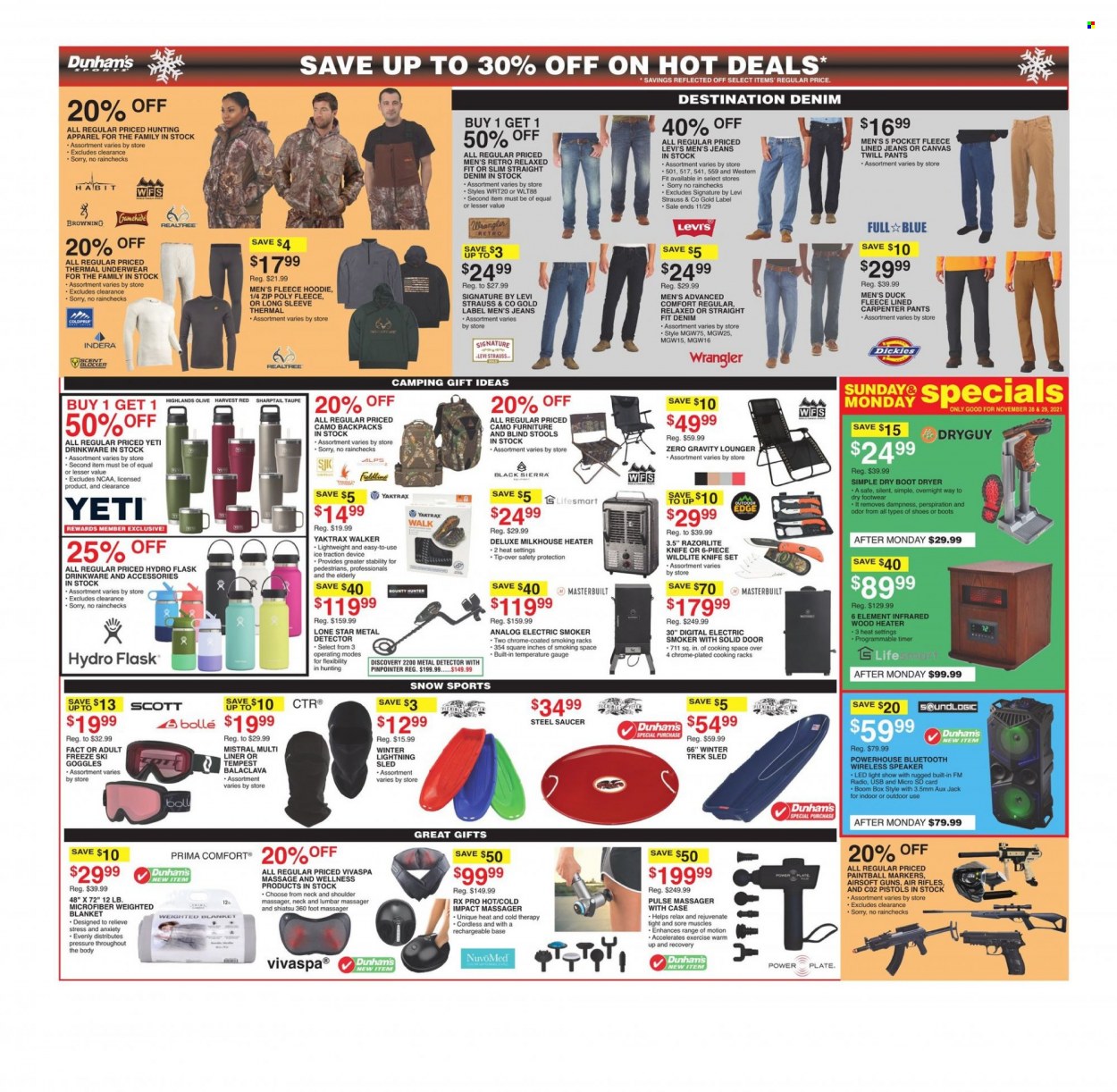 thumbnail - Dunham's Sports Flyer - 11/27/2021 - 12/02/2021 - Sales products - boots, Scott, memory card, radio, speaker, jeans, pants, hoodie, underwear, Browning, rifle. Page 3.