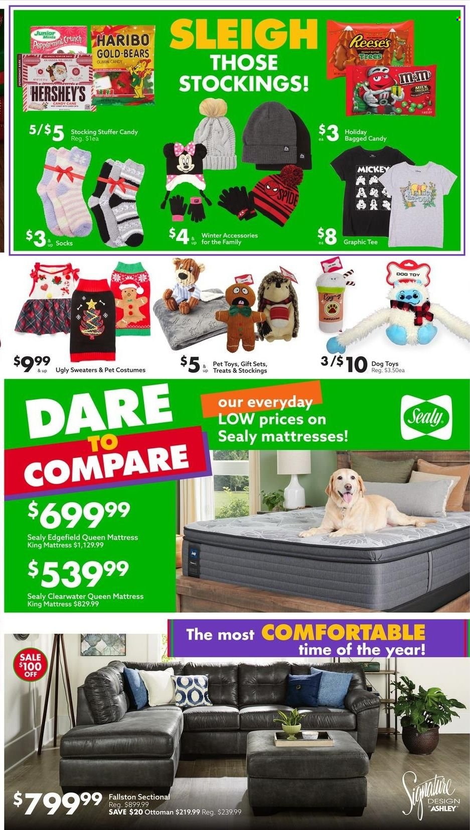 thumbnail - Big Lots Flyer - 11/27/2021 - 12/04/2021 - Sales products - ottoman, mattress, Mickey Mouse, Reese's, Hershey's, candy cane, UglyDolls, dog toy, costume, t-shirt, socks, stockings. Page 7.