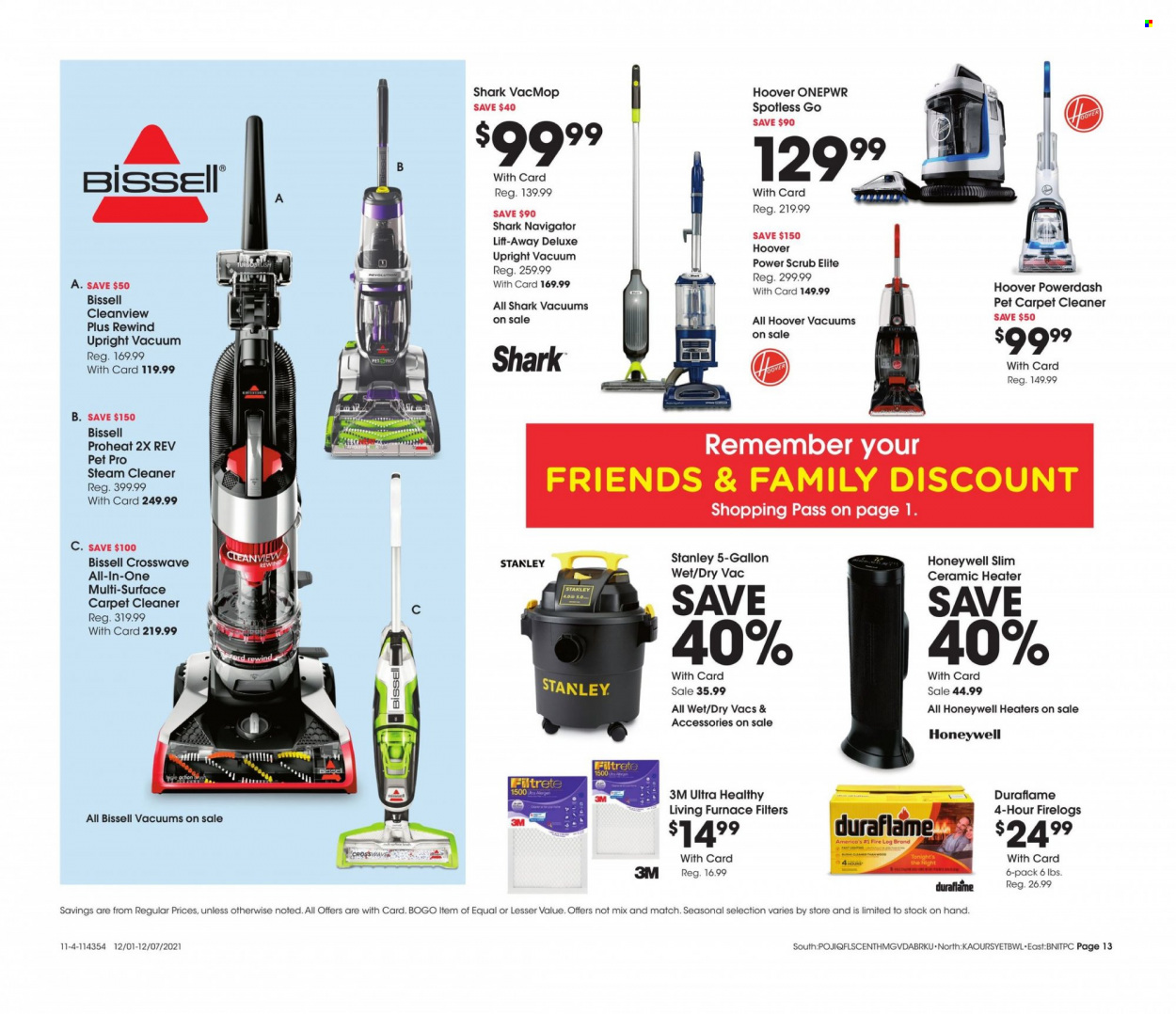 thumbnail - Fred Meyer Flyer - 12/01/2021 - 12/07/2021 - Sales products - cleaner, gallon, Honeywell, gps navigation, Bissell, vacuum cleaner, steam cleaner, Filtrete, Stanley. Page 13.