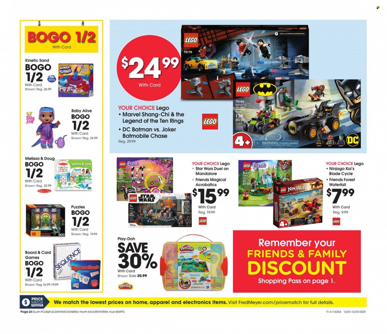 thumbnail - Fred Meyer Flyer - 12/01/2021 - 12/07/2021 - Sales products - Batman, pen, Ninjago, LEGO, LEGO Friends, Play-doh, puzzle. Page 24.