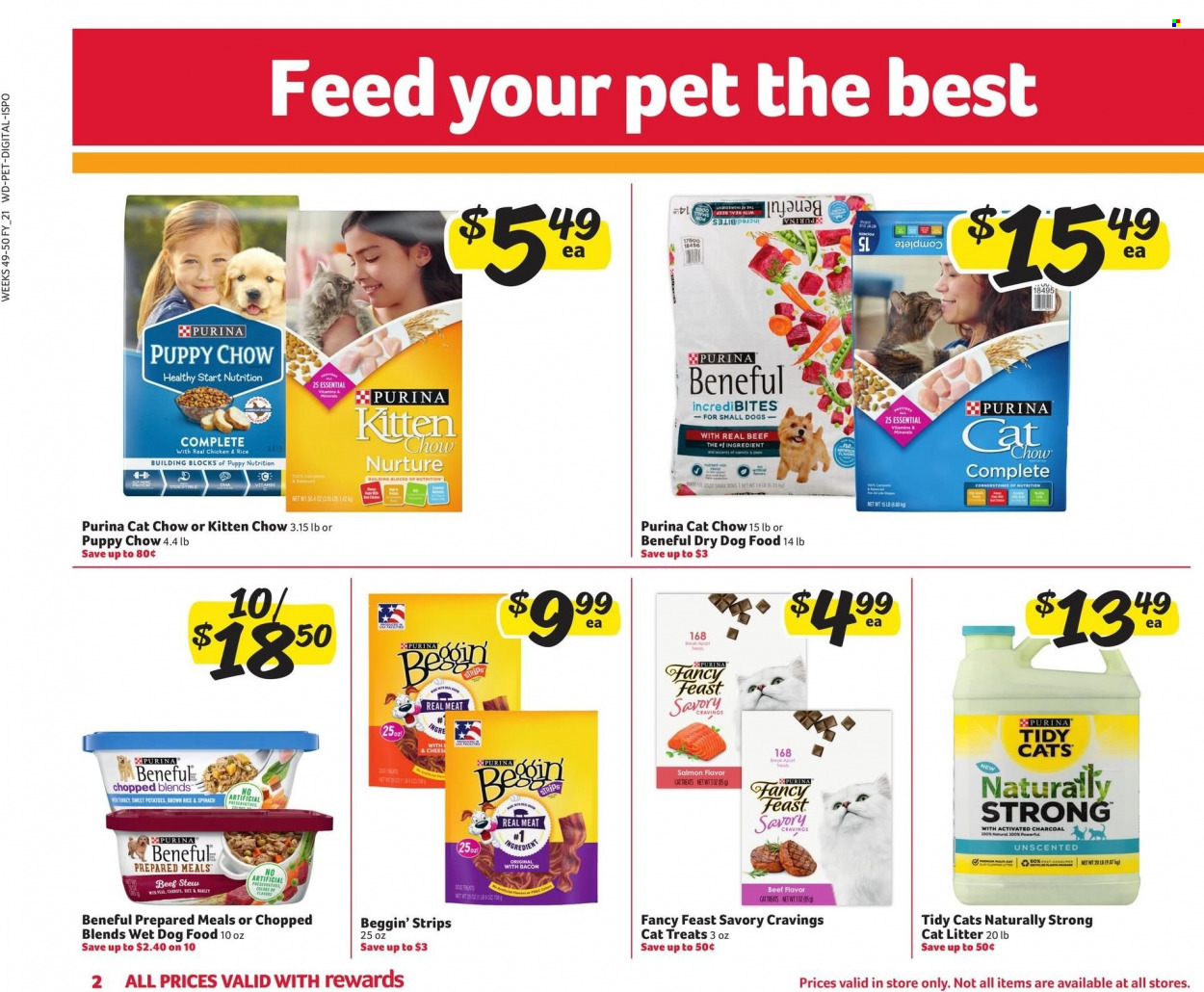thumbnail - Winn Dixie Flyer - 12/01/2021 - 12/14/2021 - Sales products - strips, brown rice, rice, cat litter, animal food, dog food, wet dog food, Purina, dry dog food, Beggin', Fancy Feast. Page 2.
