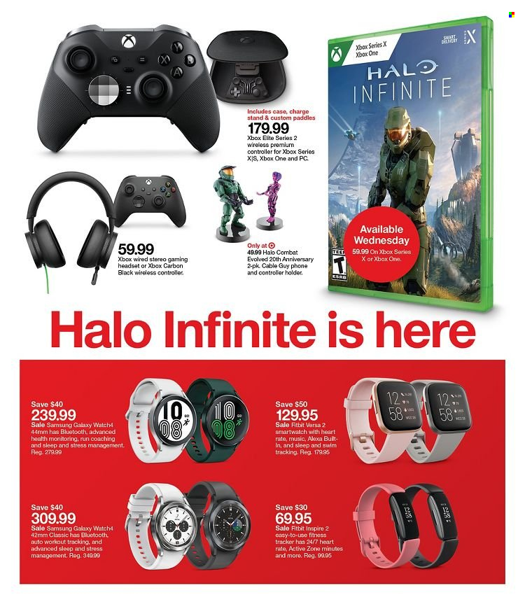 thumbnail - Target Flyer - 12/05/2021 - 12/11/2021 - Sales products - wireless controller, gaming headset, Samsung Galaxy, holder, Samsung, phone, Fitbit, fitness tracker, smart watch, Xbox One, Xbox, headset, t-shirt. Page 29.