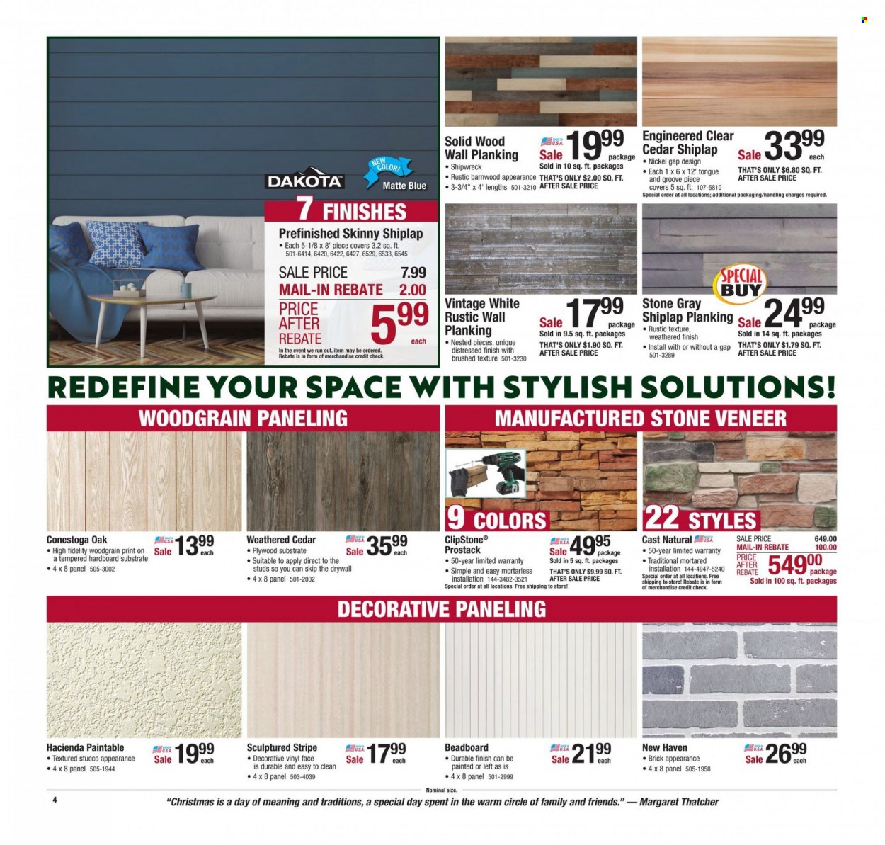 thumbnail - Menards Flyer - 11/30/2021 - 12/12/2021 - Sales products - shiplap, wall planking, plywood. Page 4.