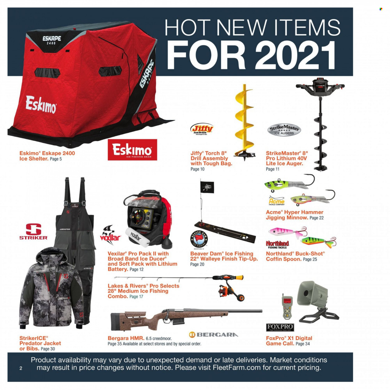 thumbnail - Fleet Farm Flyer - Sales products - bag, spoon, jacket, Bergara, torch, ice fishing, ice shelter, hammer, drill, ice auger, Jiffy. Page 2.