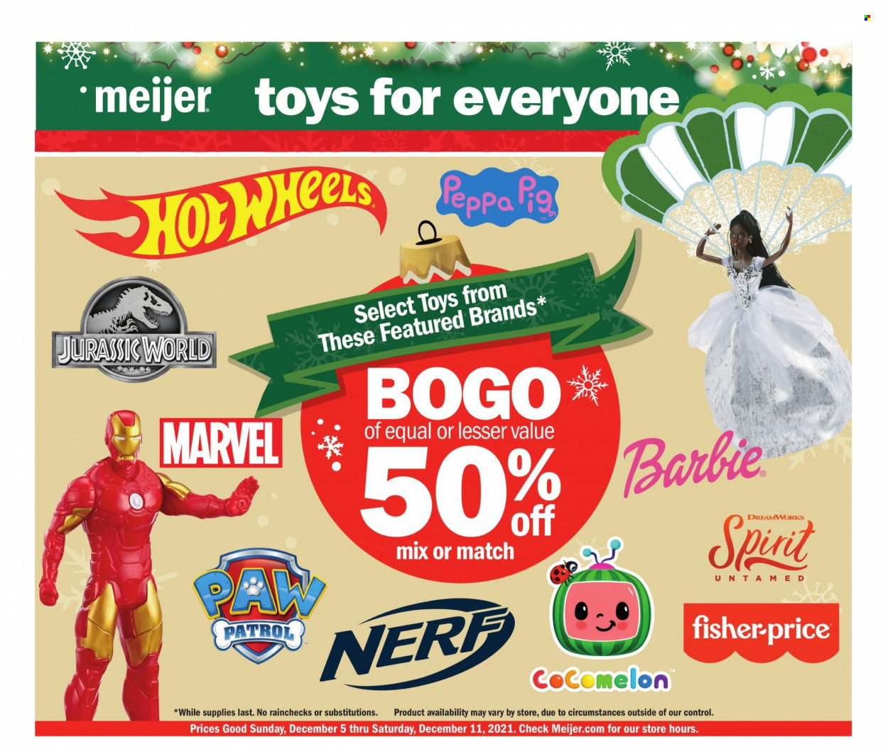 thumbnail - Meijer Flyer - 12/05/2021 - 12/11/2021 - Sales products - Barbie, Nerf. Page 1.