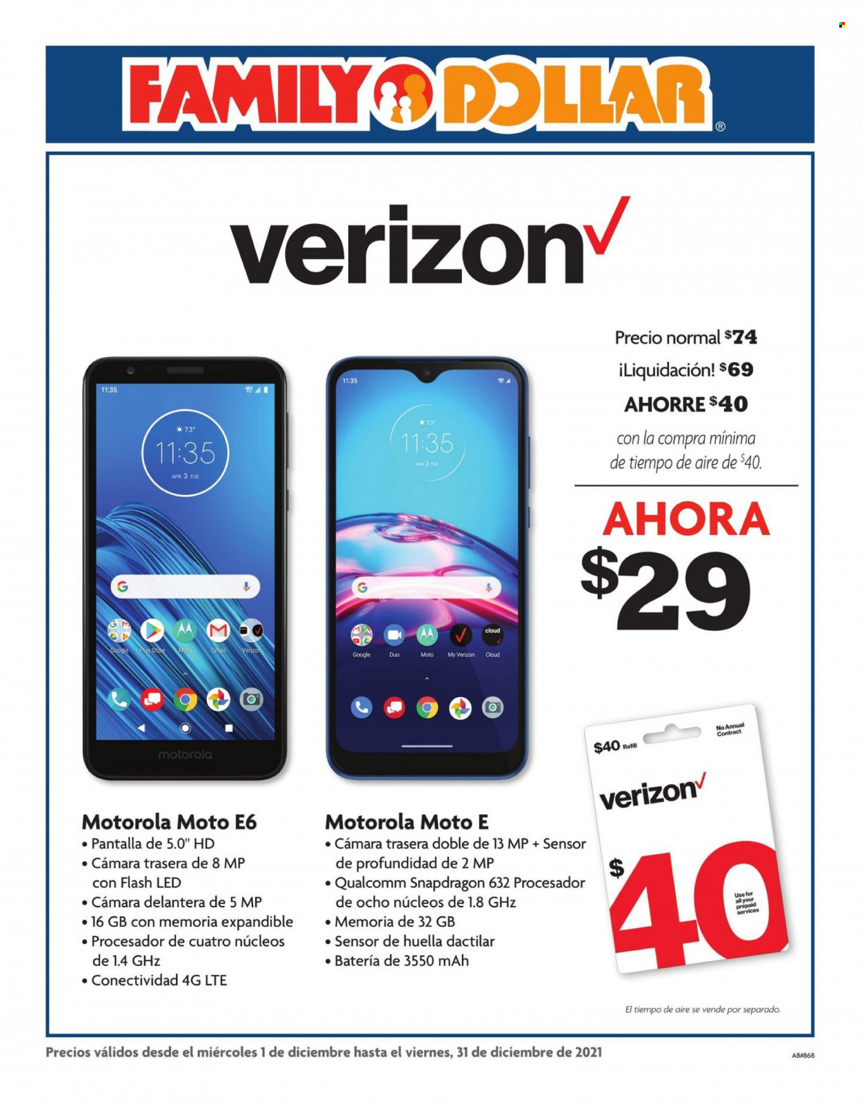 thumbnail - Family Dollar Flyer - 12/01/2021 - 12/31/2021 - Sales products - Motorola. Page 1.