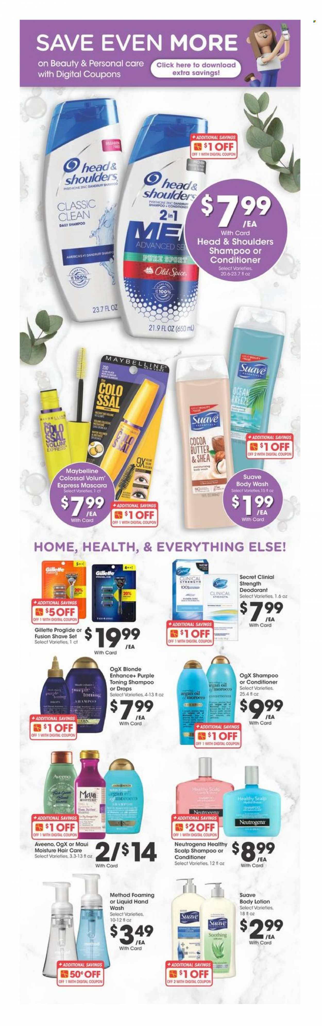 thumbnail - City Market Flyer - 12/07/2021 - 01/04/2022 - Sales products - spice, oil, Aveeno, body wash, shampoo, Suave, Old Spice, hand wash, Neutrogena, OGX, conditioner, Head & Shoulders, Maui Moisture, body lotion, anti-perspirant, deodorant, Gillette, mascara, Maybelline. Page 1.