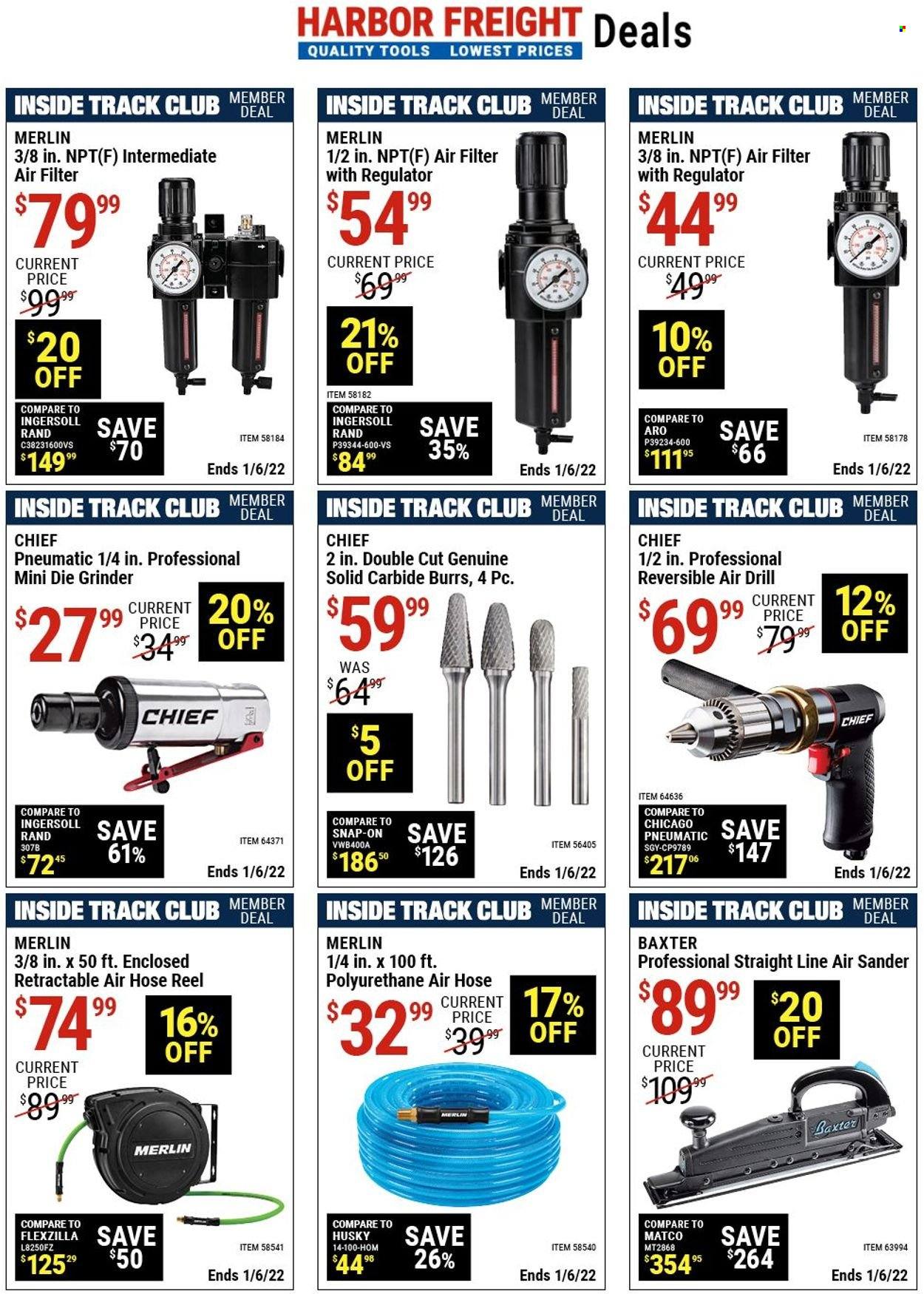 thumbnail - Harbor Freight Flyer - 12/09/2021 - 01/06/2022 - Sales products - drill, grinder, air hose, hose reel, air filter. Page 2.