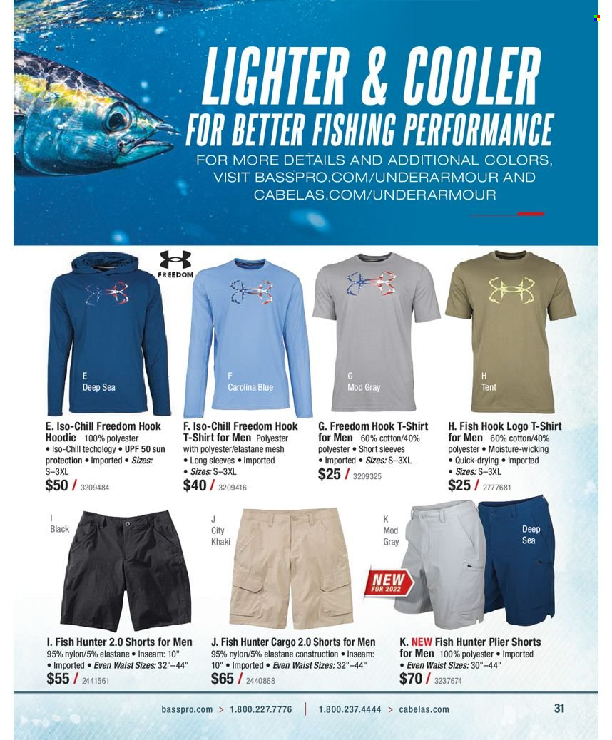 thumbnail - Bass Pro Shops Flyer - Sales products - hoodie, shorts, t-shirt, tent, pliers. Page 31.