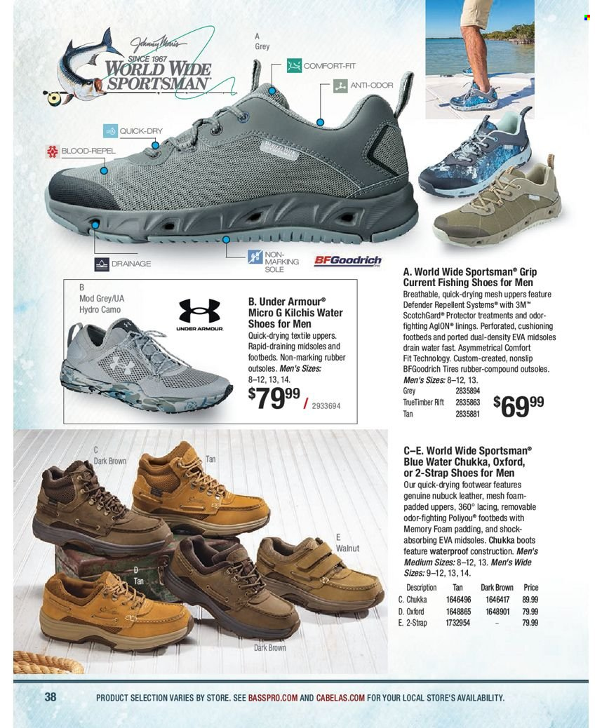 thumbnail - Bass Pro Shops Flyer - Sales products - boots, shoes, Under Armour, water shoes. Page 38.