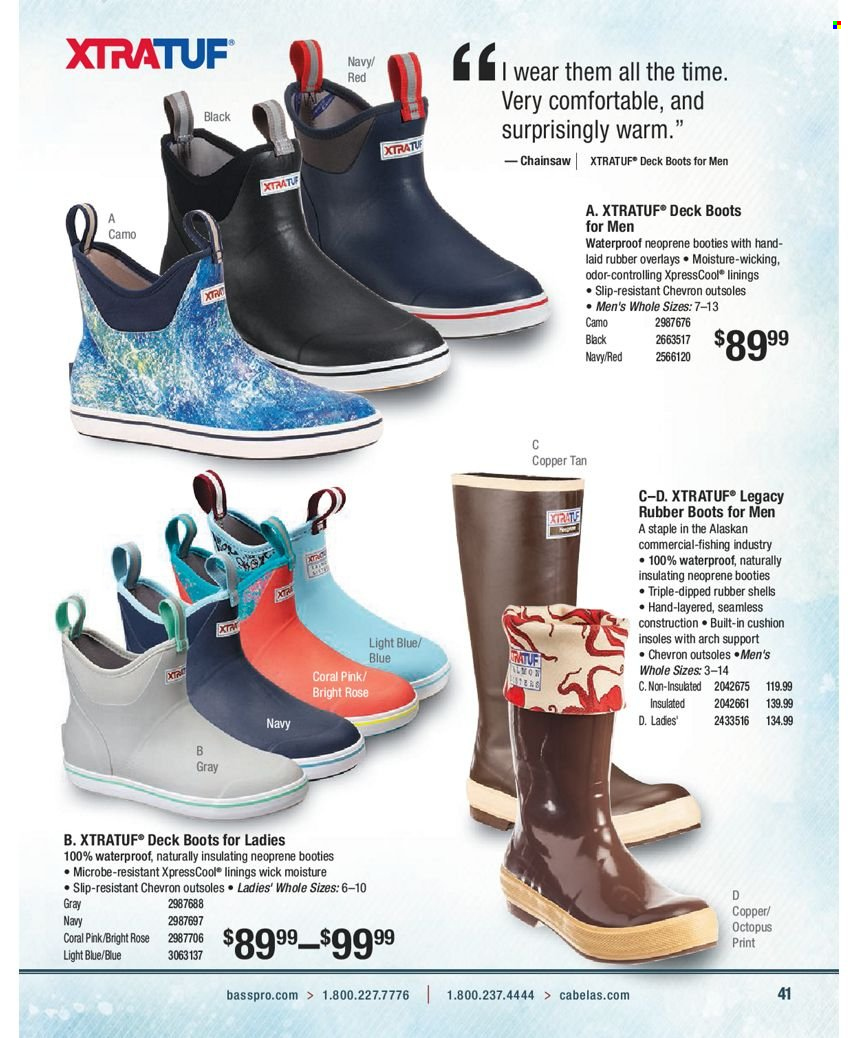 thumbnail - Bass Pro Shops Flyer - Sales products - boots, cushion, rubber boots. Page 41.