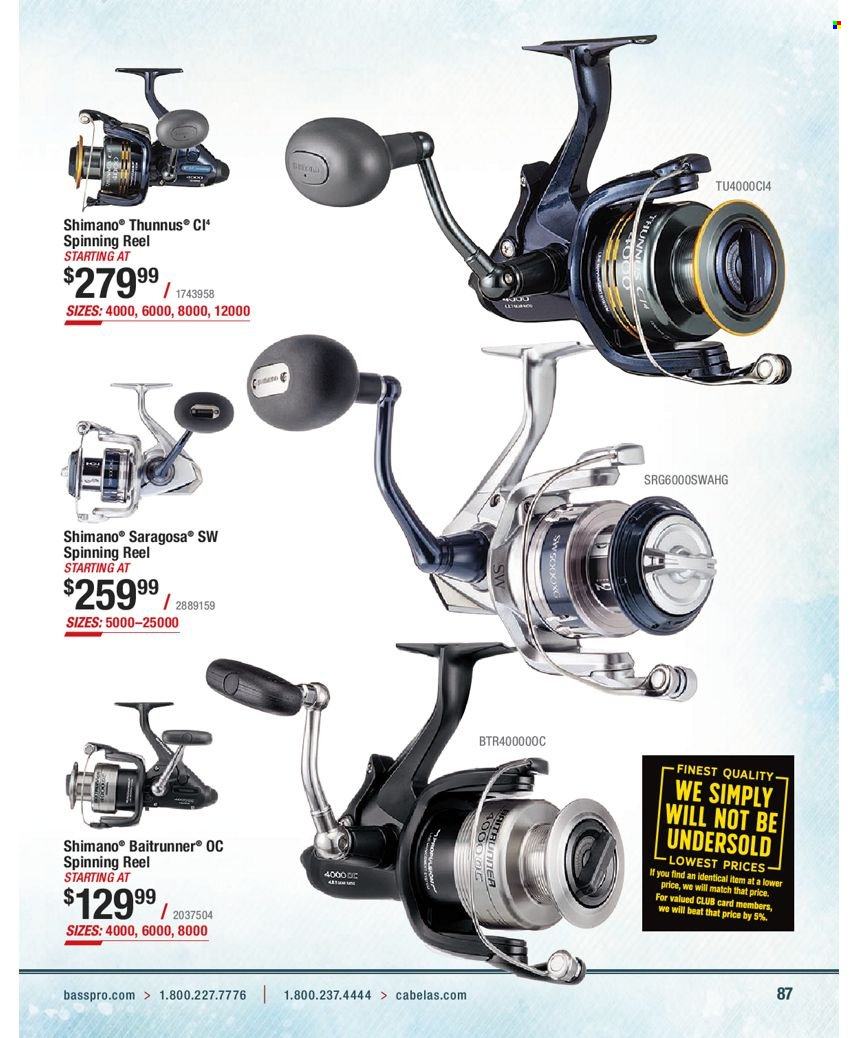 thumbnail - Bass Pro Shops Flyer - Sales products - Shimano, reel, spinning reel, fishing rod. Page 87.