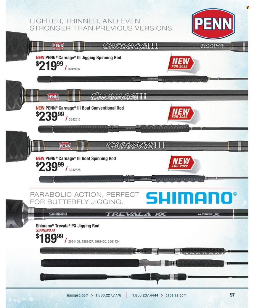 thumbnail - Bass Pro Shops Flyer - Sales products - Shimano, fishing rod, Penn. Page 97.