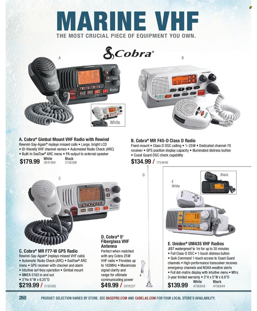 thumbnail - Bass Pro Shops Flyer - Sales products - alarm, Uniden, receiver. Page 260.