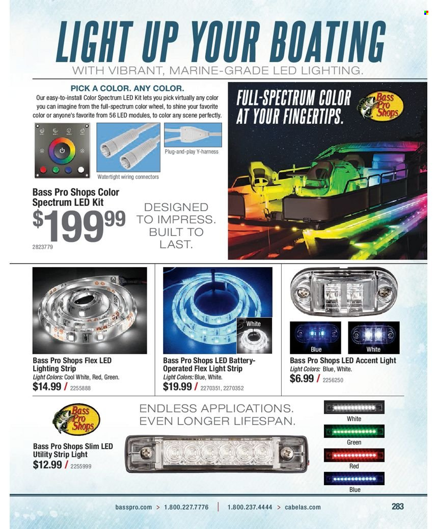 thumbnail - Bass Pro Shops Flyer - Sales products - battery, Bass Pro, light strip, lighting. Page 283.