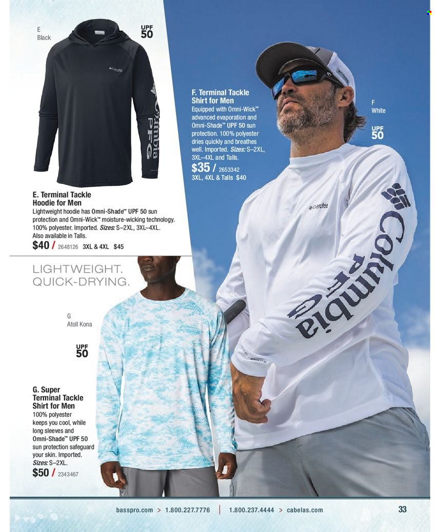 thumbnail - Cabela's Flyer - Sales products - Columbia, hoodie, shirt. Page 33.