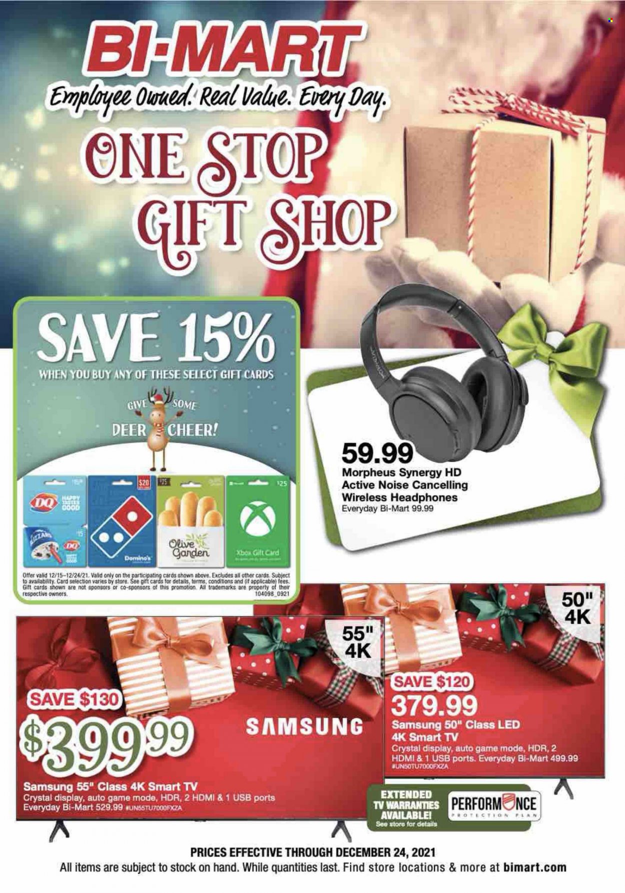 thumbnail - Bi-Mart Flyer - 12/15/2021 - 12/24/2021 - Sales products - Samsung, Xbox, smart tv, TV, wireless headphones, headphones. Page 1.