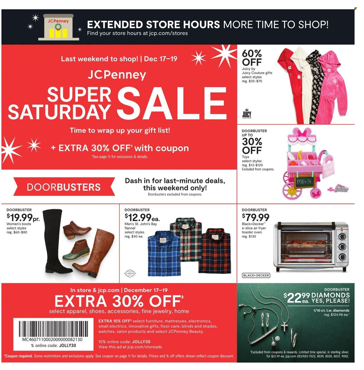 thumbnail - JCPenney Flyer - 12/17/2021 - 12/19/2021 - Sales products - boots, shoes, Minnie Mouse, Black & Decker, air fryer, mattress, watch, jewelry. Page 1.