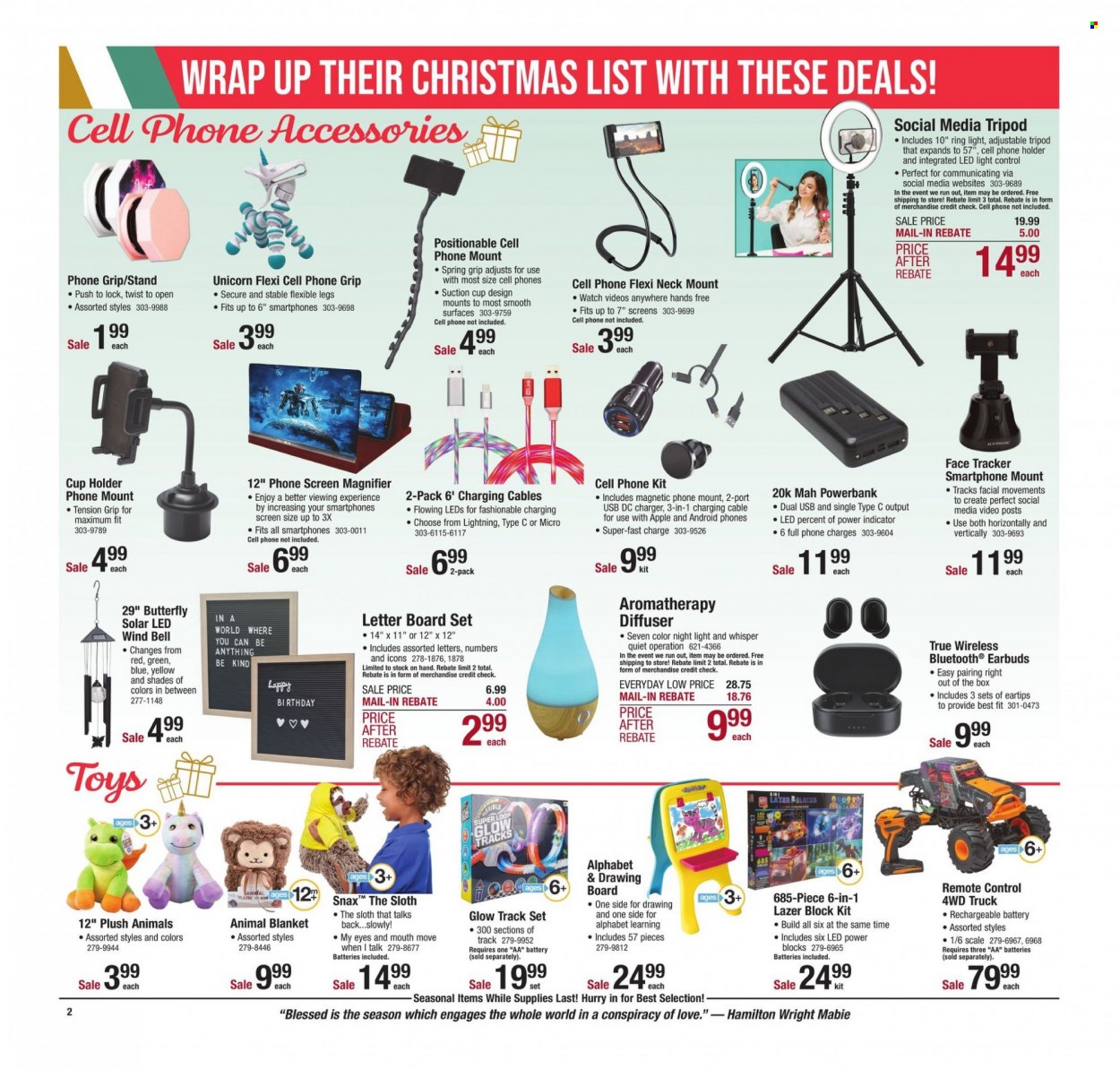 thumbnail - Menards Flyer - 12/17/2021 - 12/24/2021 - Sales products - cup, scale, diffuser, rechargeable battery, blanket, LED light, solar led, tripod, mobile phone holder. Page 2.