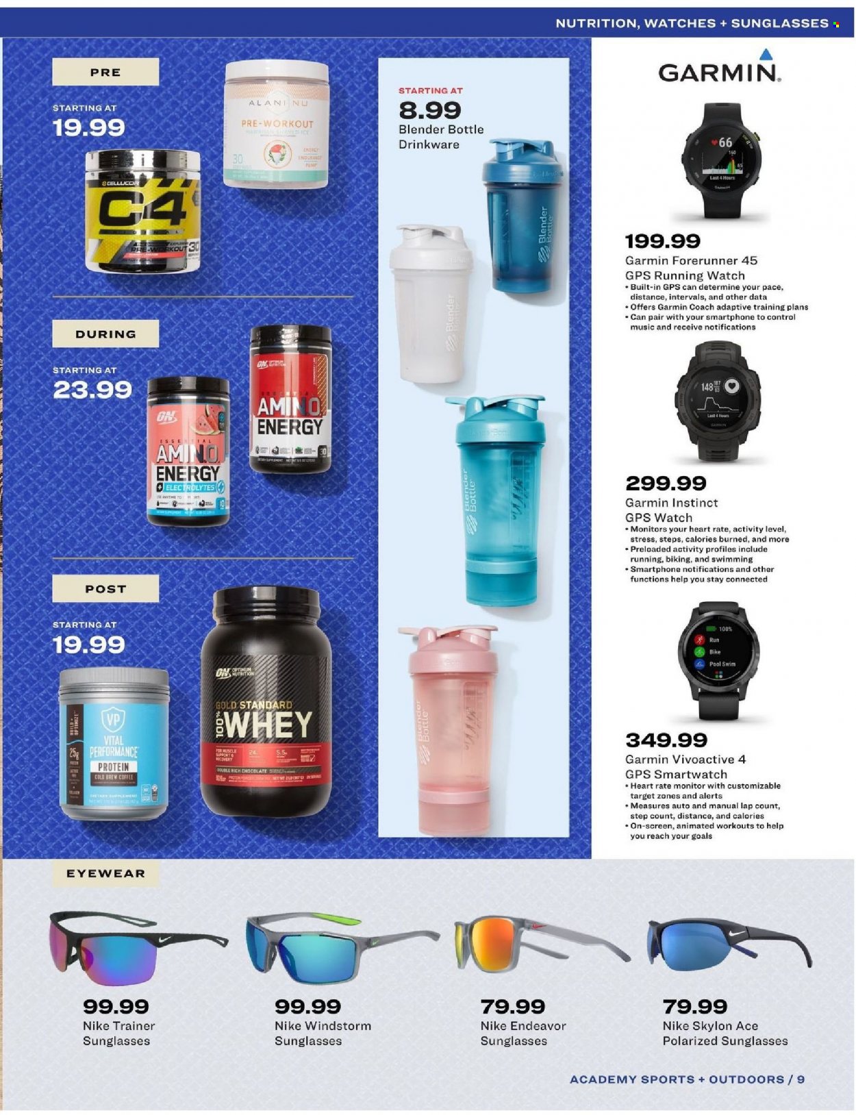 thumbnail - Academy Sports + Outdoors Flyer - 12/13/2021 - 02/13/2022 - Sales products - Nike, Garmin, smart watch, sunglasses. Page 9.