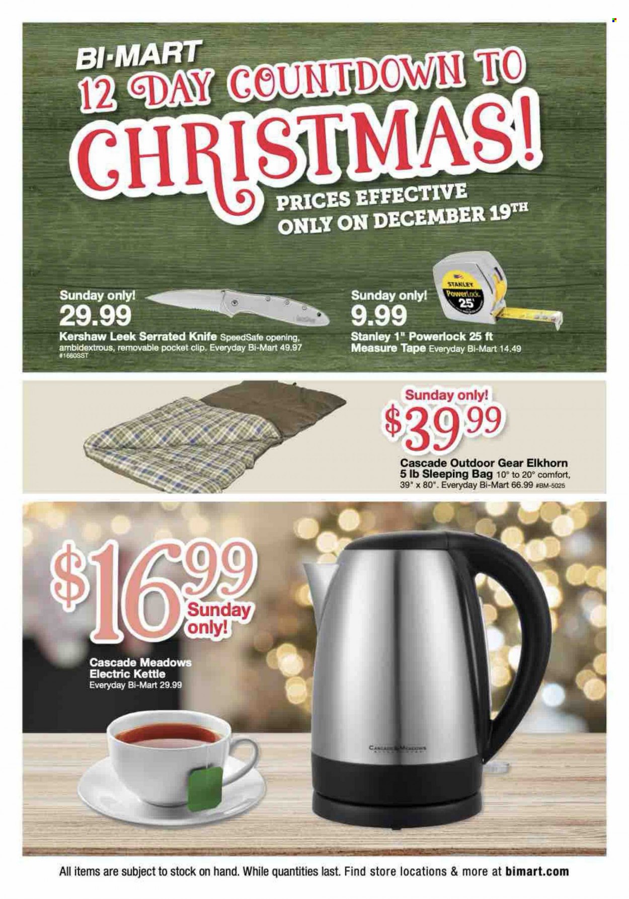 thumbnail - Bi-Mart Flyer - 12/19/2021 - 12/19/2021 - Sales products - leek, kettle, Cascade, knife, Stanley. Page 1.