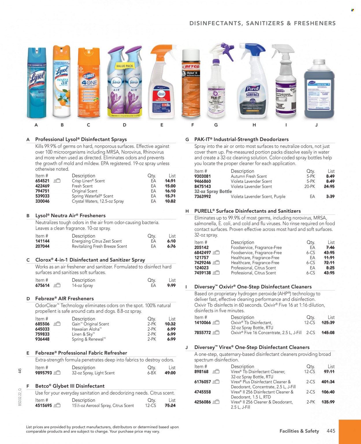 thumbnail - Office DEPOT Flyer - Sales products - Febreze, cleaner, desinfection, Lysol, Clorox. Page 445.