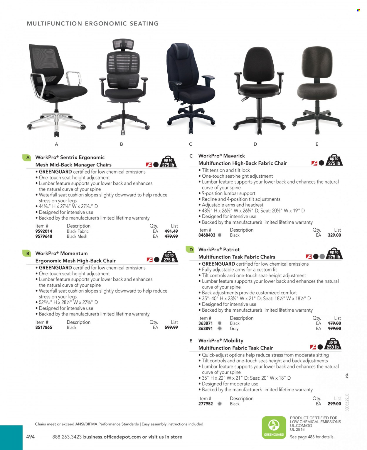 thumbnail - Office DEPOT Flyer - Sales products - task chair, chair. Page 494.
