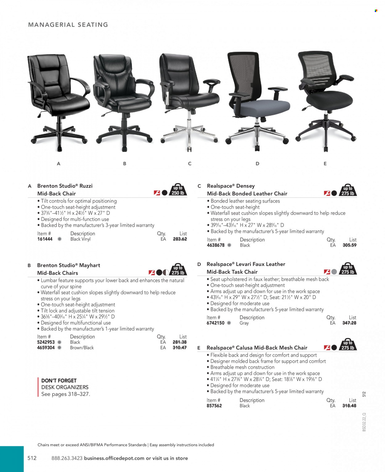 thumbnail - Office DEPOT Flyer - Sales products - desk, task chair, chair. Page 512.