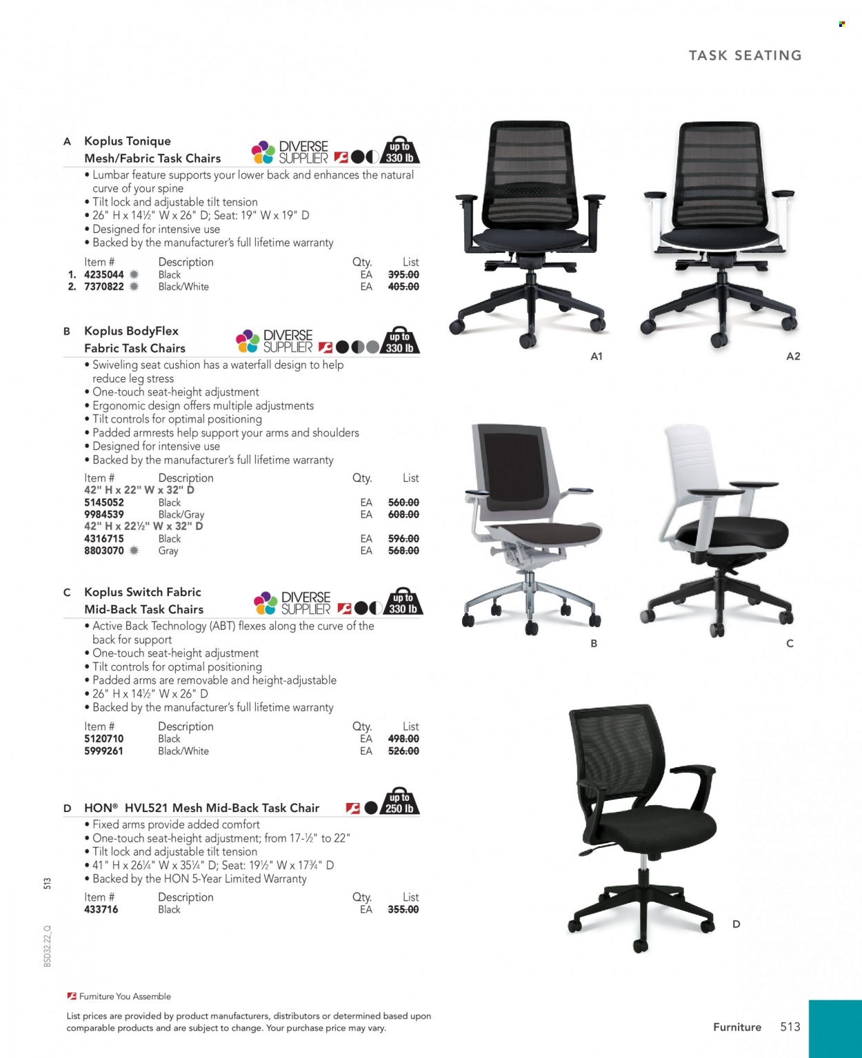 thumbnail - Office DEPOT Flyer - Sales products - task chair, chair. Page 513.