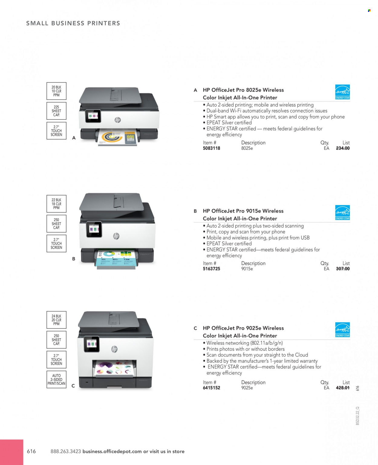thumbnail - Office DEPOT Flyer - Sales products - Hewlett Packard, all-in-one printer, printer, HP OfficeJet. Page 616.