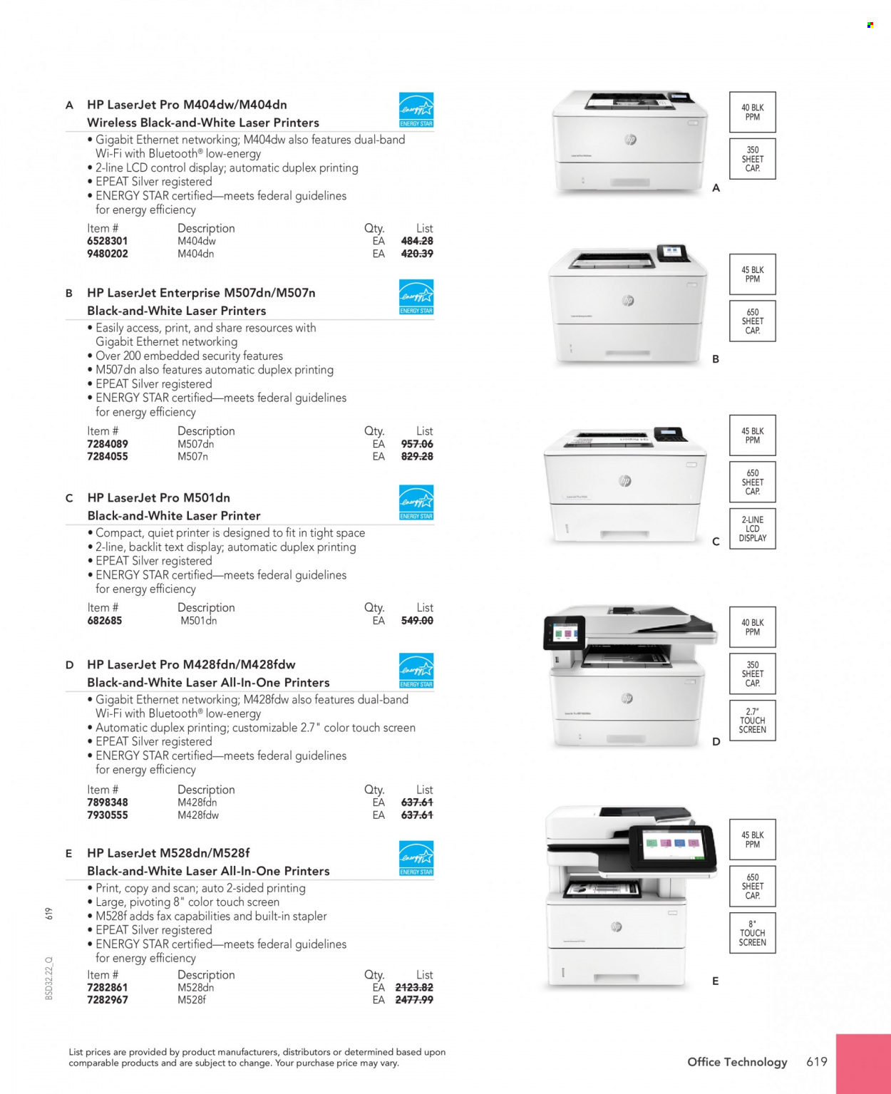 thumbnail - Office DEPOT Flyer - Sales products - Hewlett Packard, stapler, laser printer, printer, laserjet. Page 619.