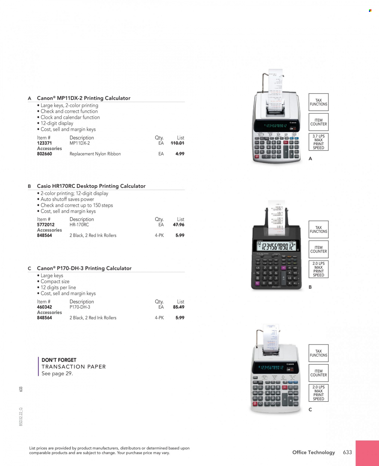 thumbnail - Office DEPOT Flyer - Sales products - calendar, calculator, Canon. Page 633.