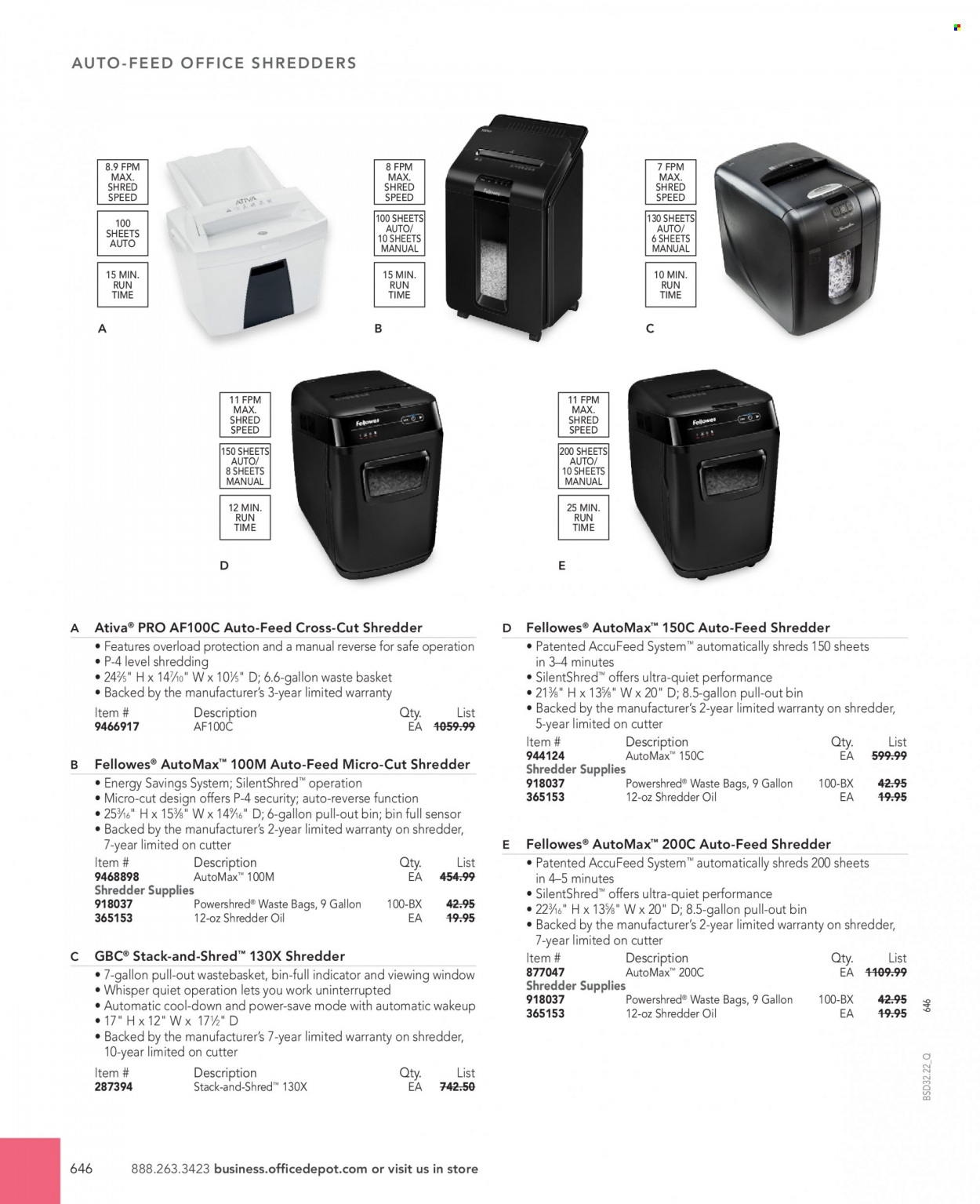 thumbnail - Office DEPOT Flyer - Sales products - bag, cutter, shredder. Page 646.